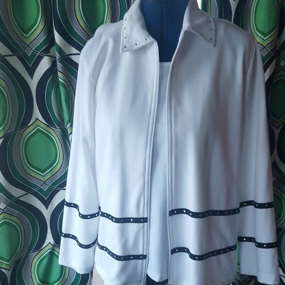 Zip up jacket white black silver stud Blast sz XL - Picture 7 of 11